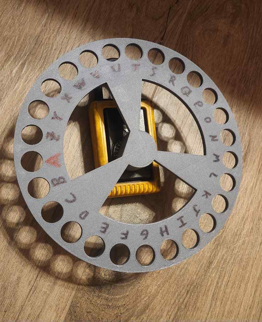 3D-printed PLA "dial wheel" atop a combination lock-box