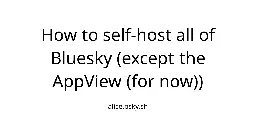 How to self-host all of Bluesky (except the AppView (for now)) — alice.bsky.sh