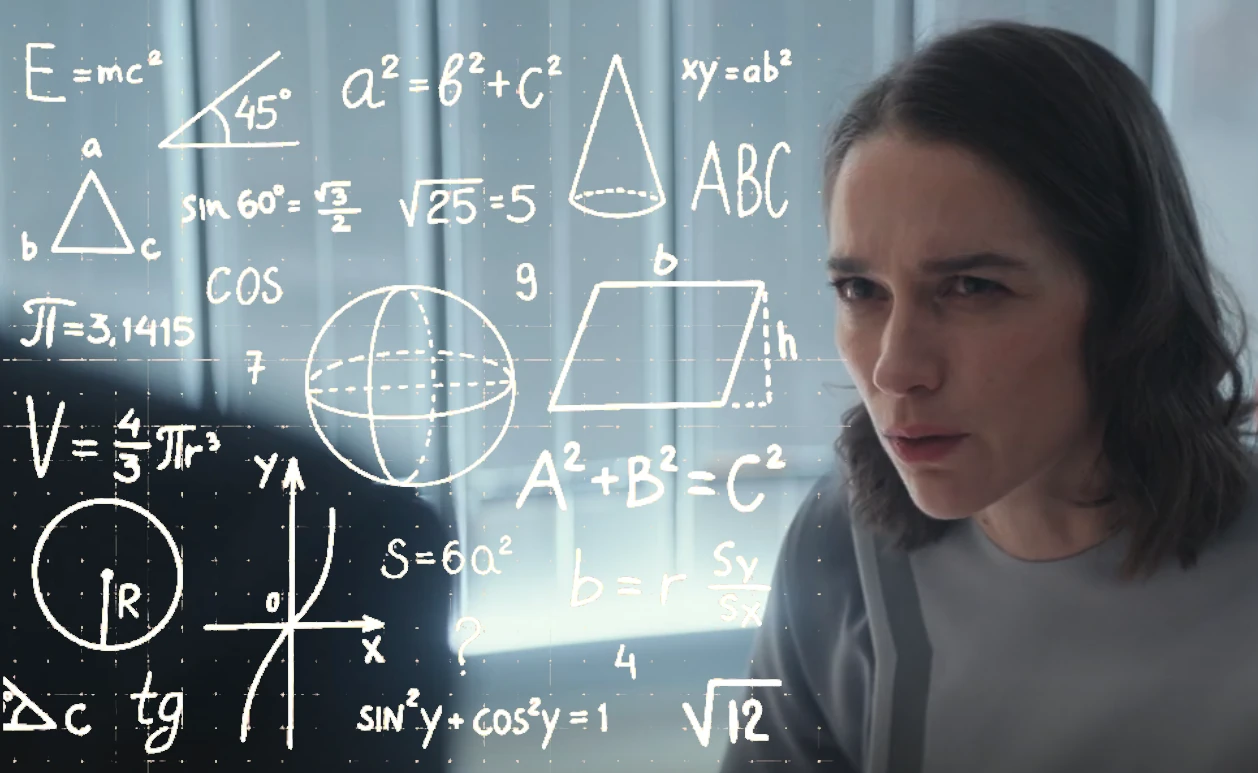 Captain Marie Batel looking confused with math symbols overlaid in a Trek-ified version of the Math Lady meme. 